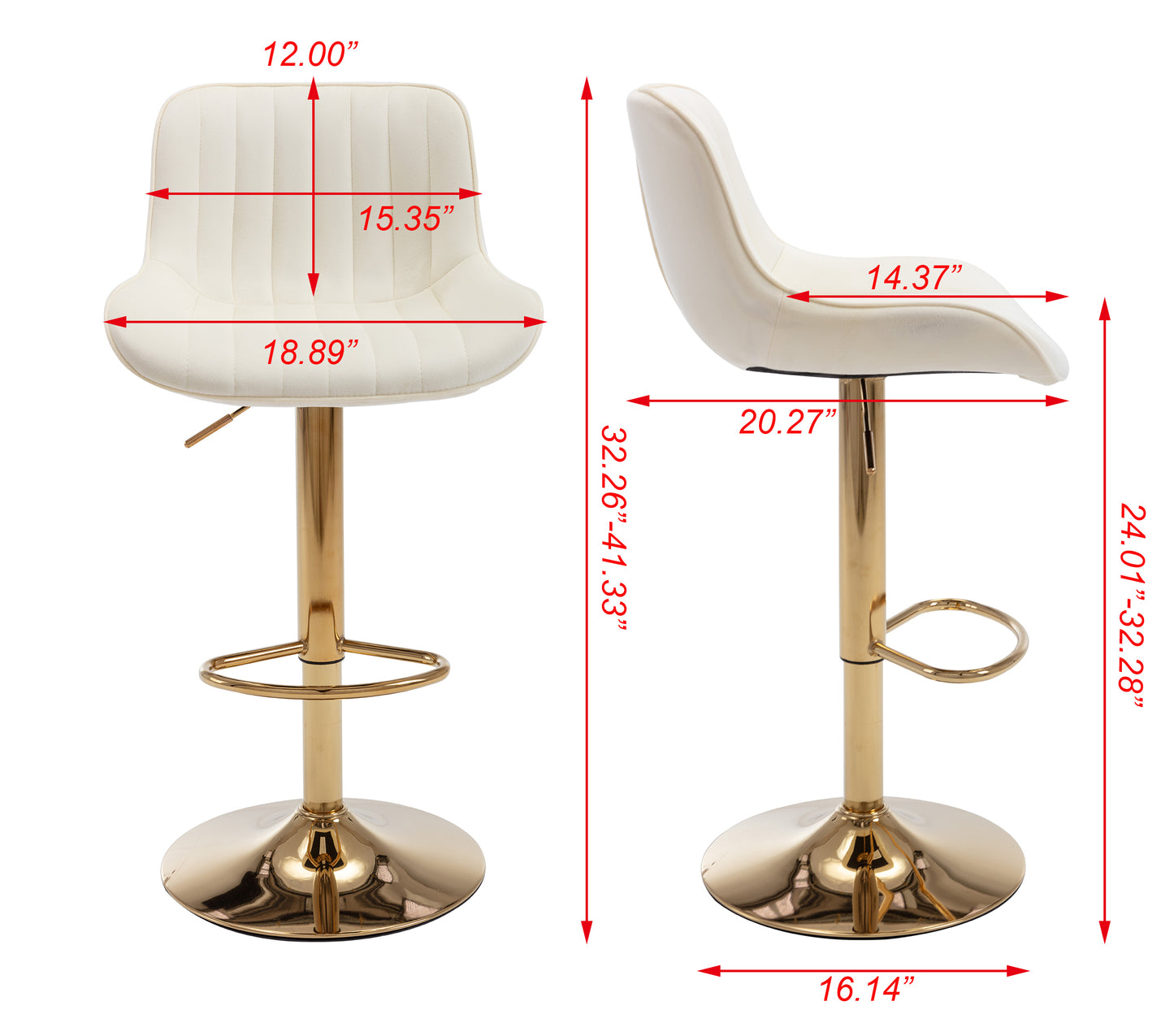 Wave Adjustable Bar Stools Set of 2 (ivory)