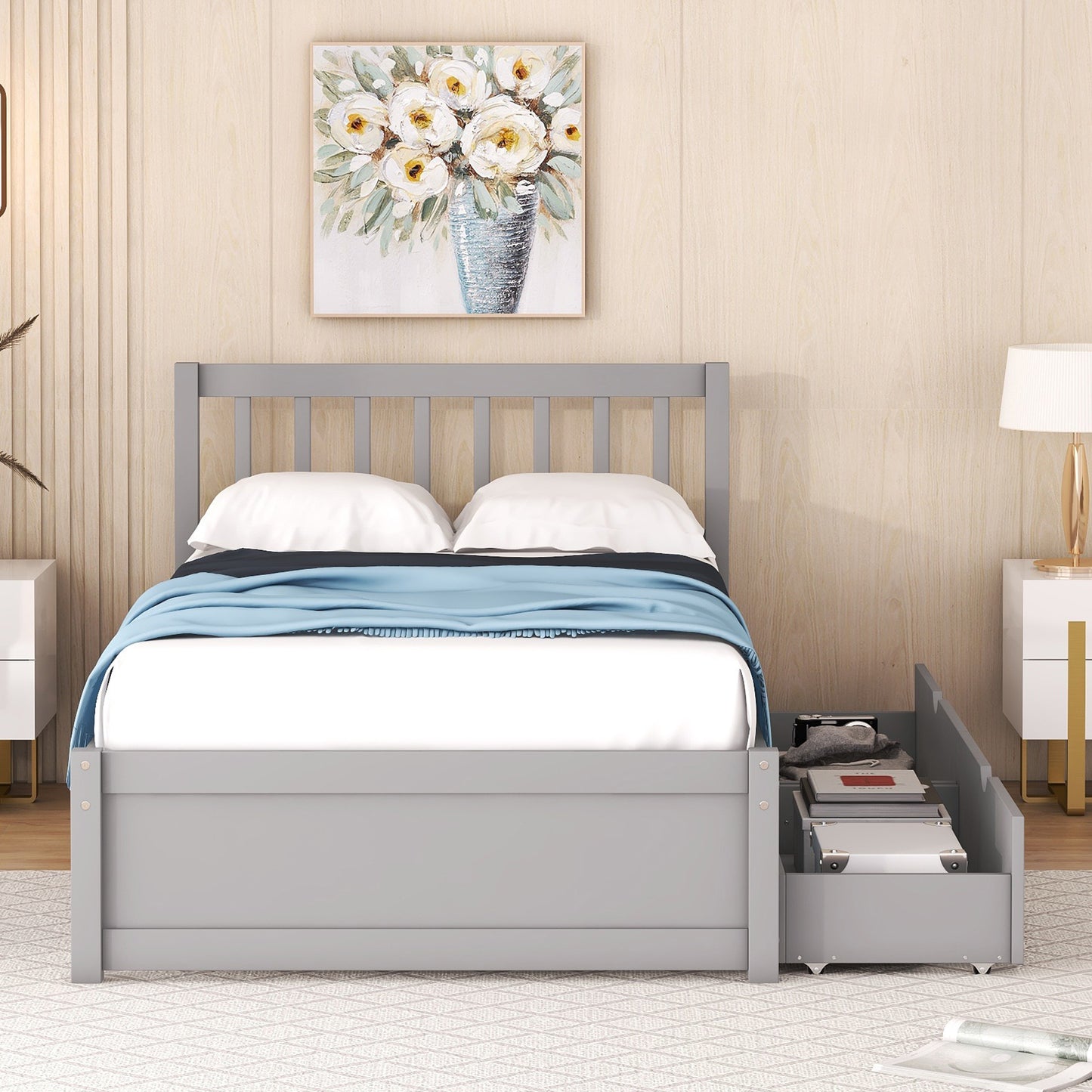 Sophie Gray Twin Platform Bed with 2 Drawers