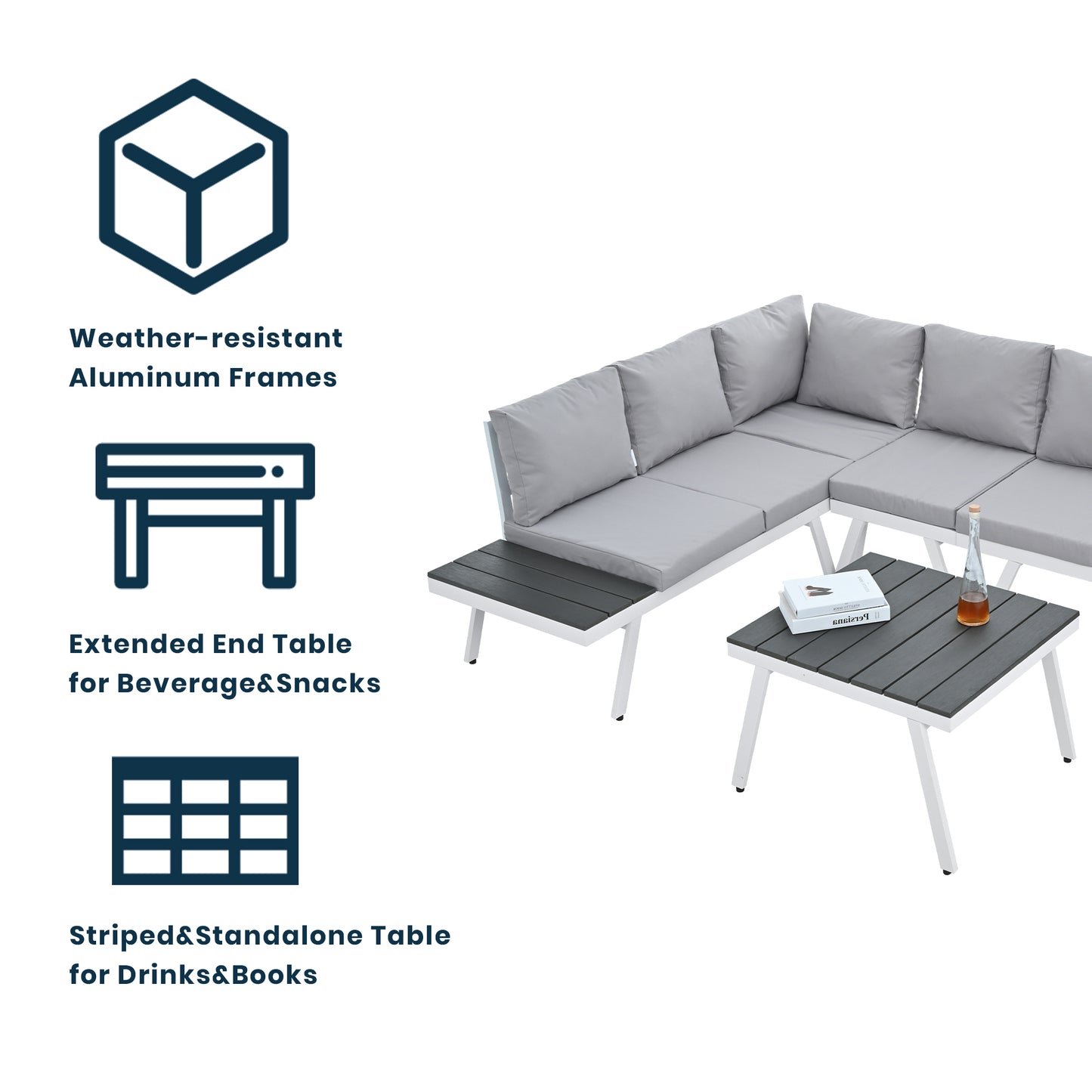 Industrial 5-Piece Aluminum Outdoor Seating Set (gray)