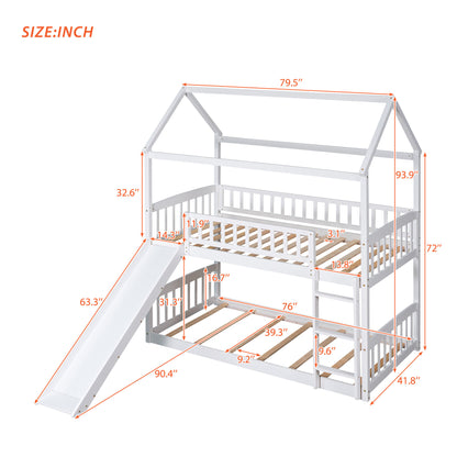 House White Twin Over Twin Bunk Bed with Slide