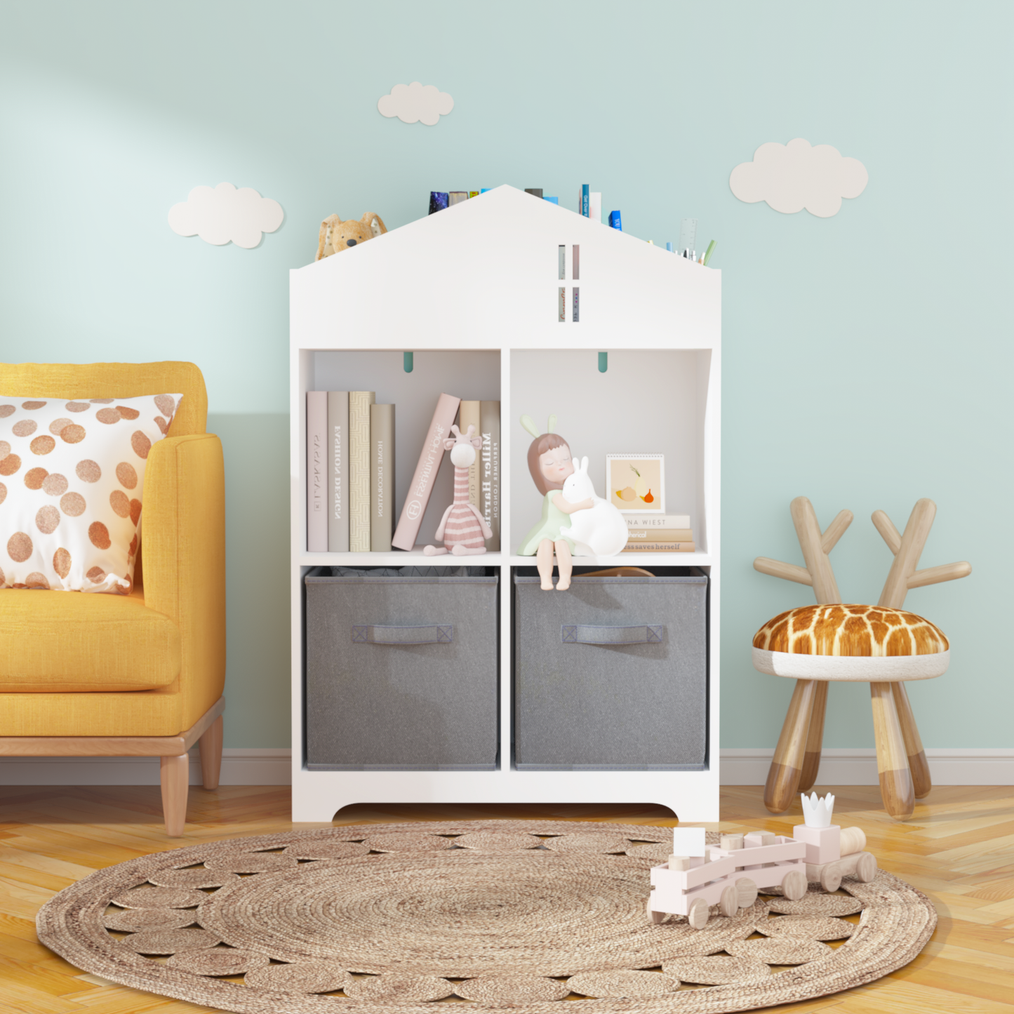 Kids Dollhouse Bookcase with Storage