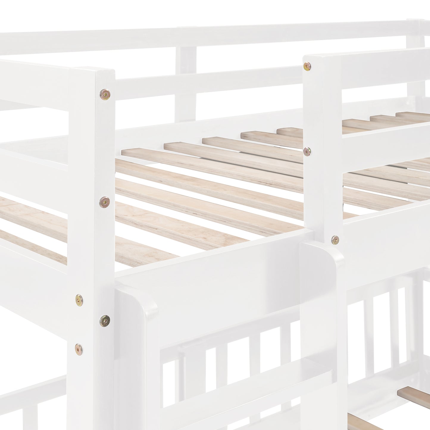 White Wood Twin Over Twin Bunk Bed with Slide and Ladder