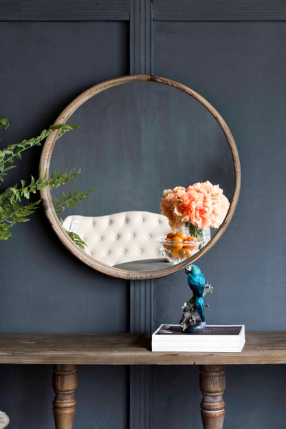 28" Round Brown Wood Mirror