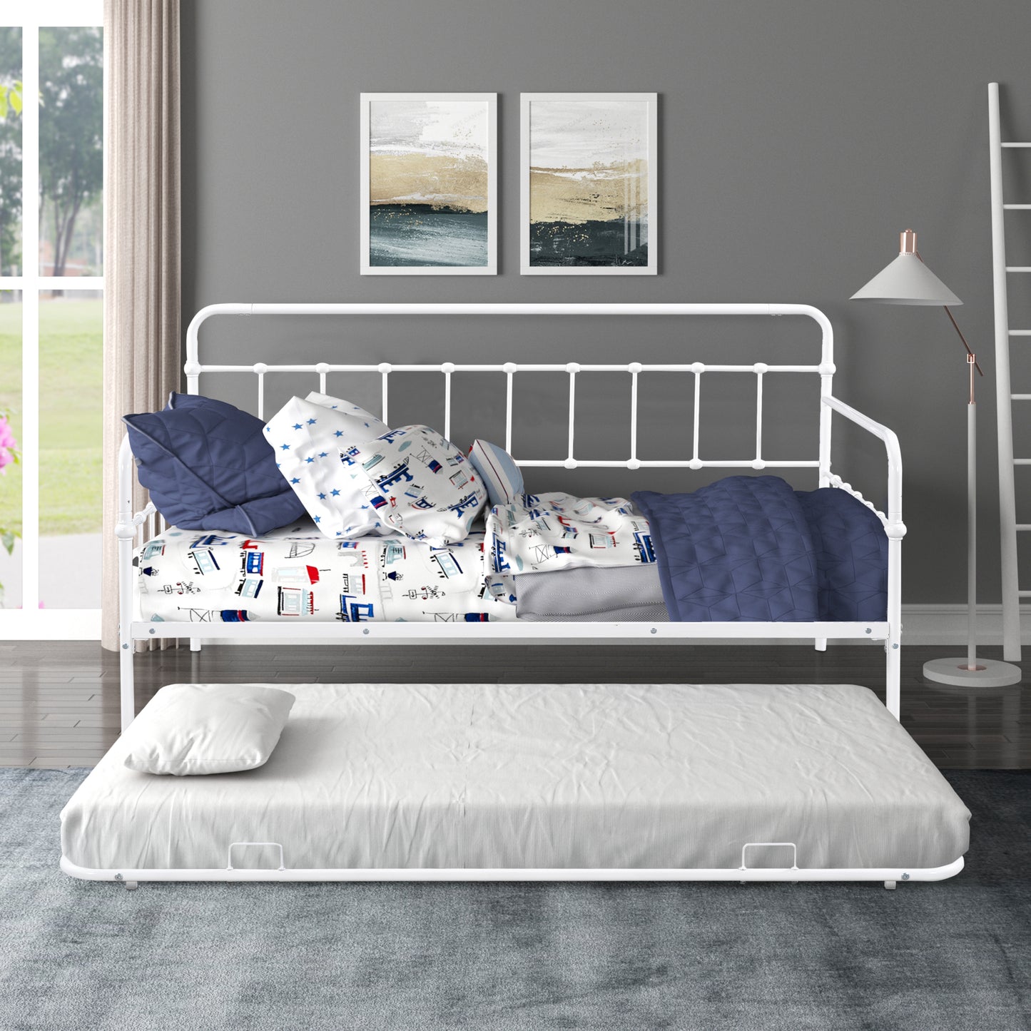 Metal White Daybed with Trundle Frame (twin)