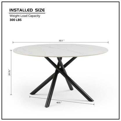 53.15" Modern Round Dining Table White Sintered Stone