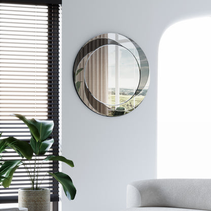 24 inch Wall-Mounted Silver Decorative Round Wall Mirror