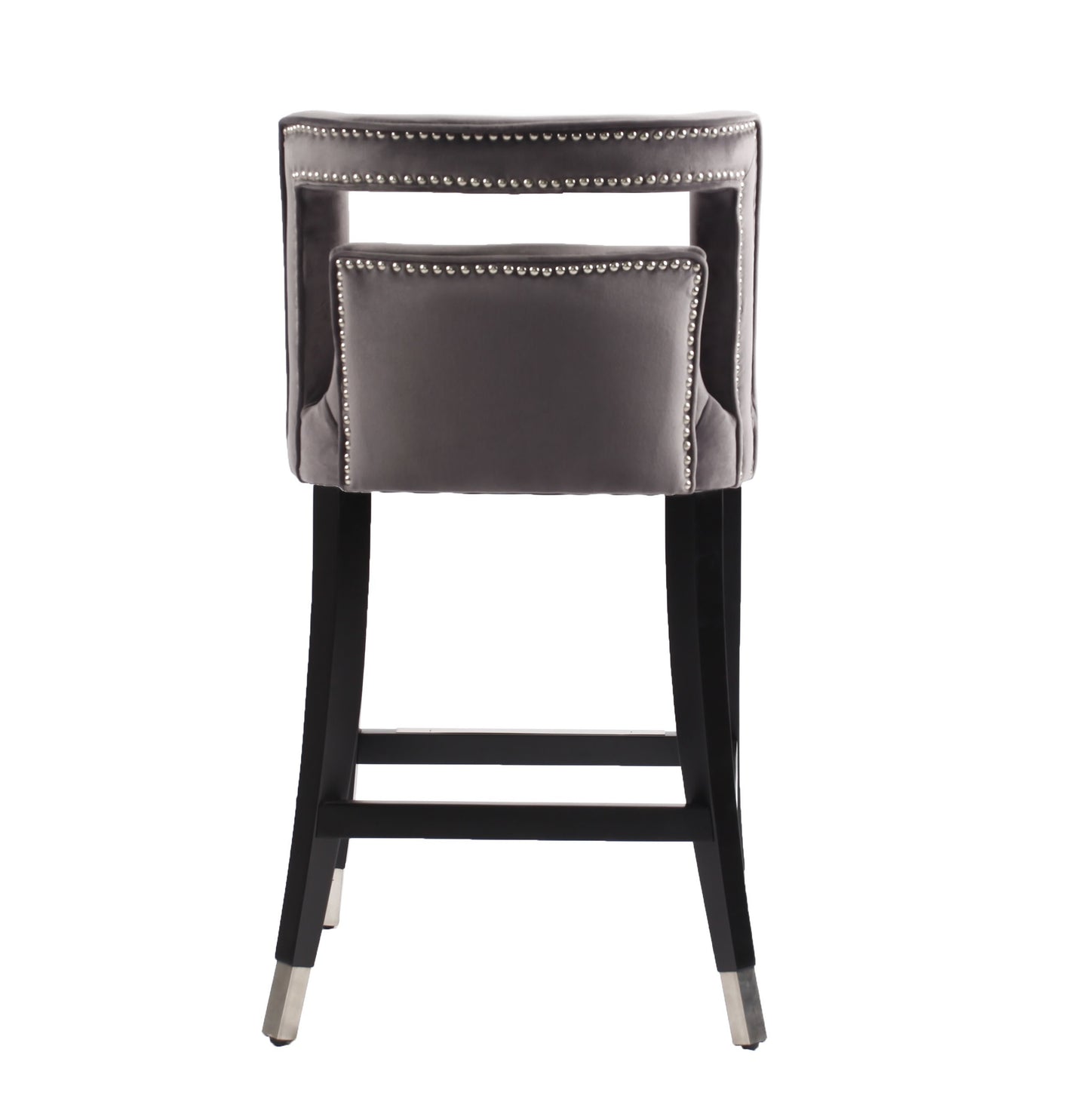 Atlanta Gray Suede Velvet 26" Barstool with Nailheads