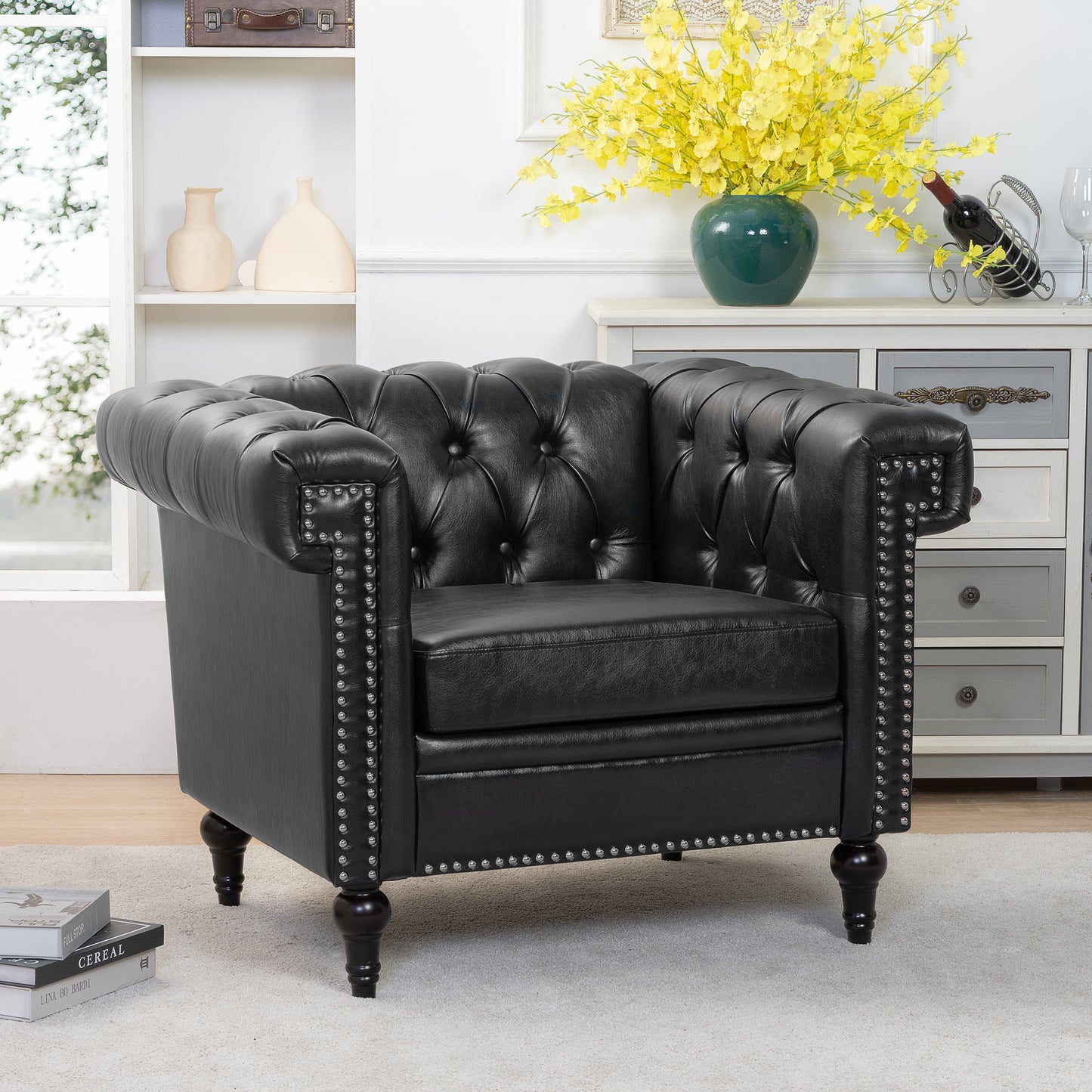 Classic Black Leather Accent Chair