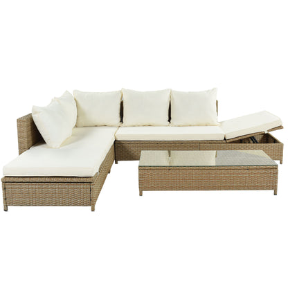 3-Piece Beige Rattan Sofa Set