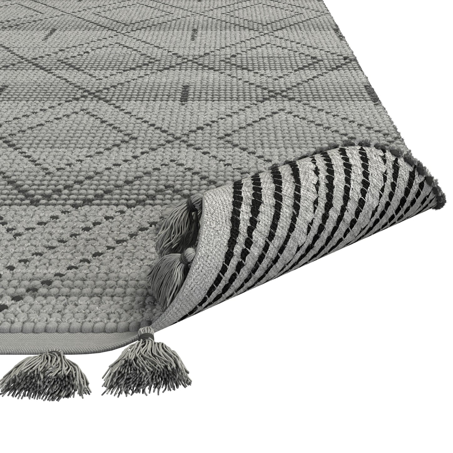 Vail Dowlan Gray and Charcoal Area Rug with Tassels 5x8