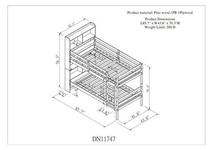 Bookcase Gray Twin Over Twin Bunk Bed