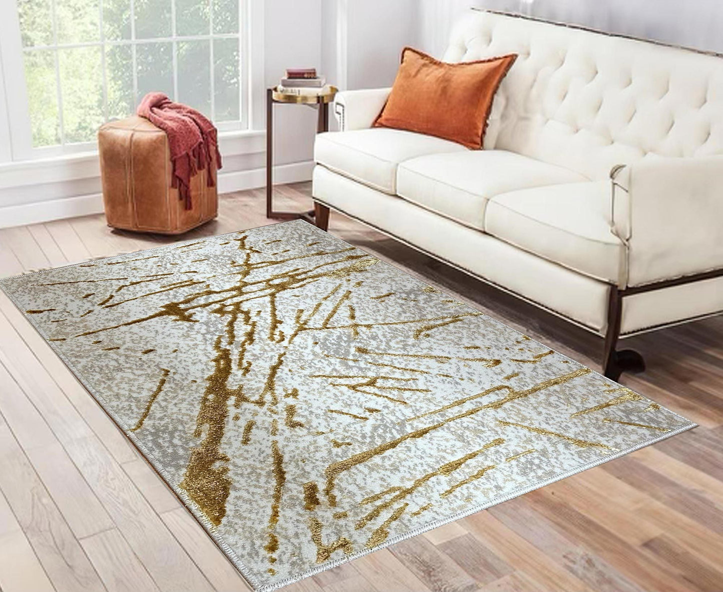 Shifra Gray With Gold Area Rug 7.5X5