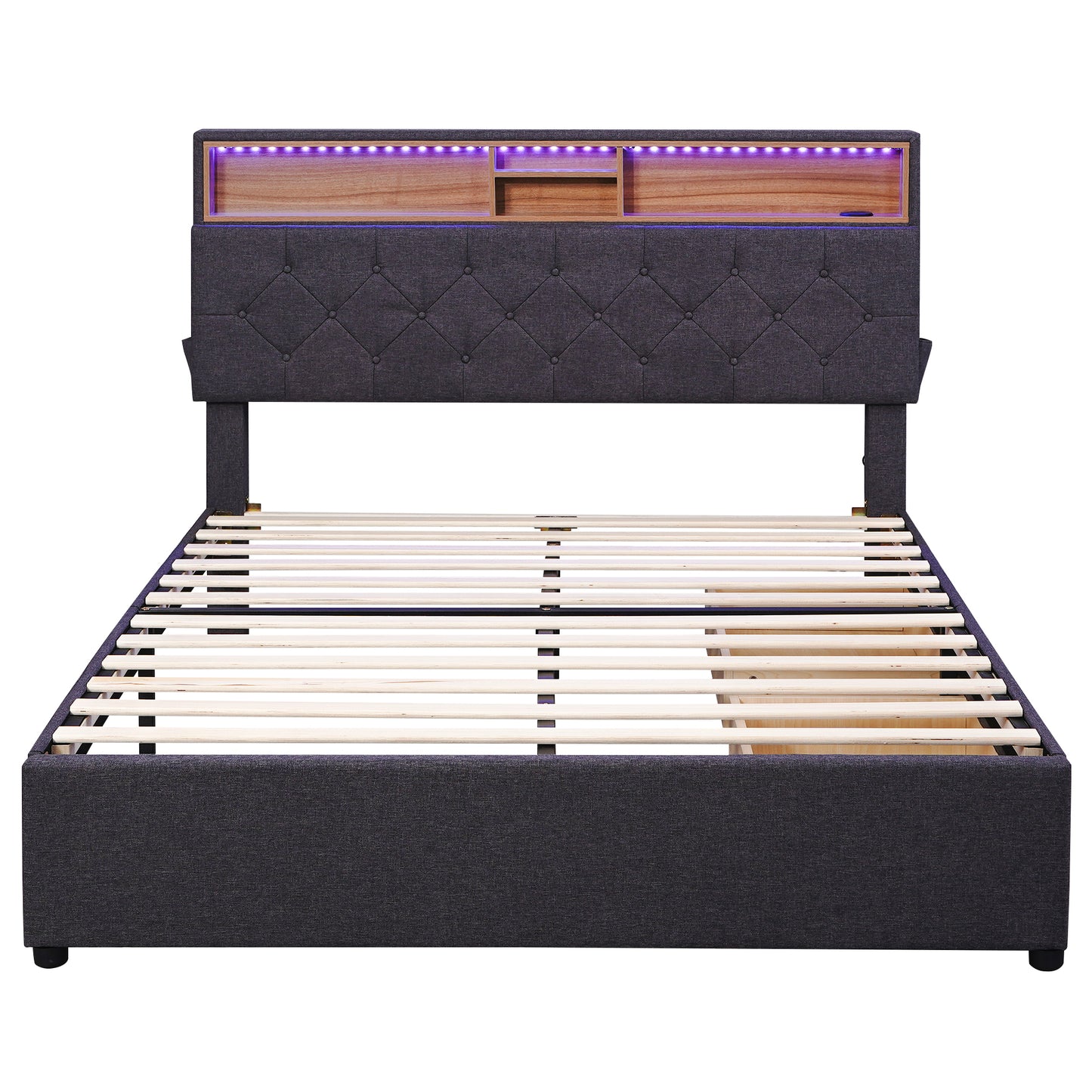 Damon Full Bed with Storage Headboar, 2 Drawers (dark gray)