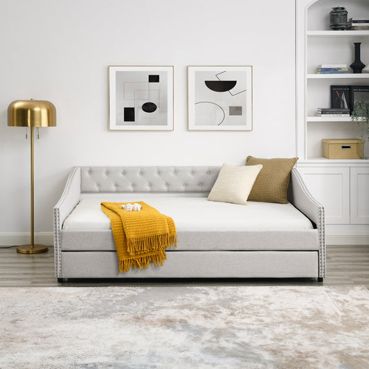 Button Beige Daybed with Trundle (Full/twin)