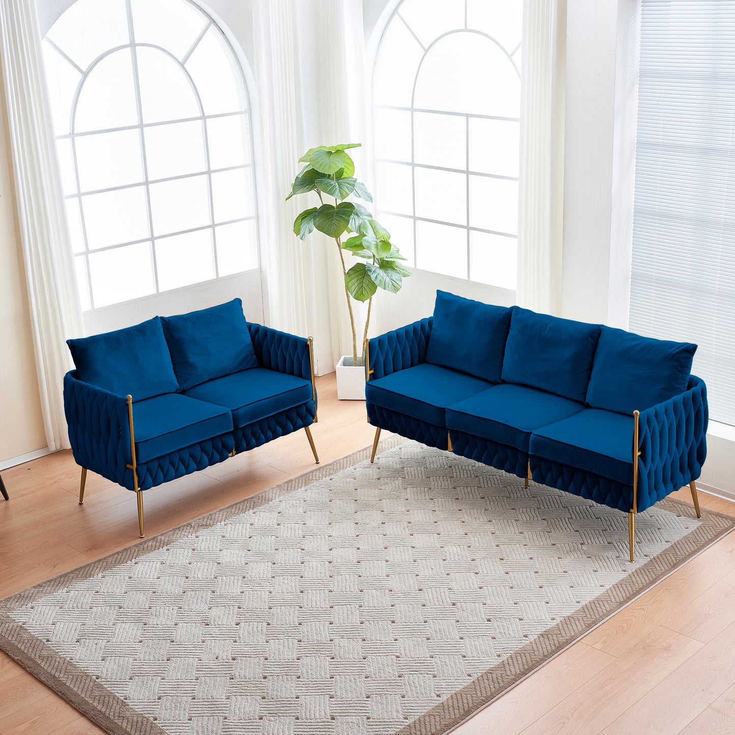 Denny Blue Velvet 2 Piece Sofa and Love Seat