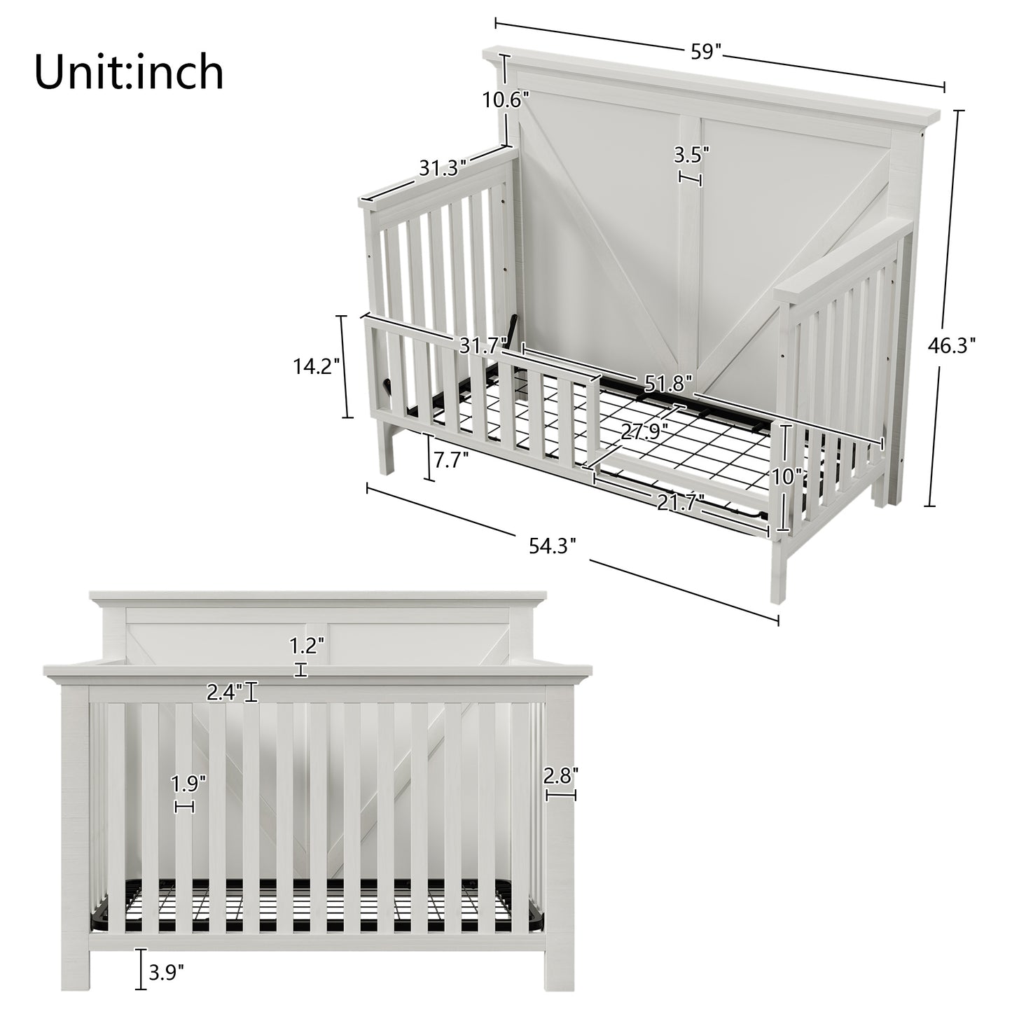 Barnside 4-in-1 Convertible Crib Washed White