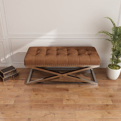 Stainless Steel Base with Vintage Vegan Leather Bench (light brown)