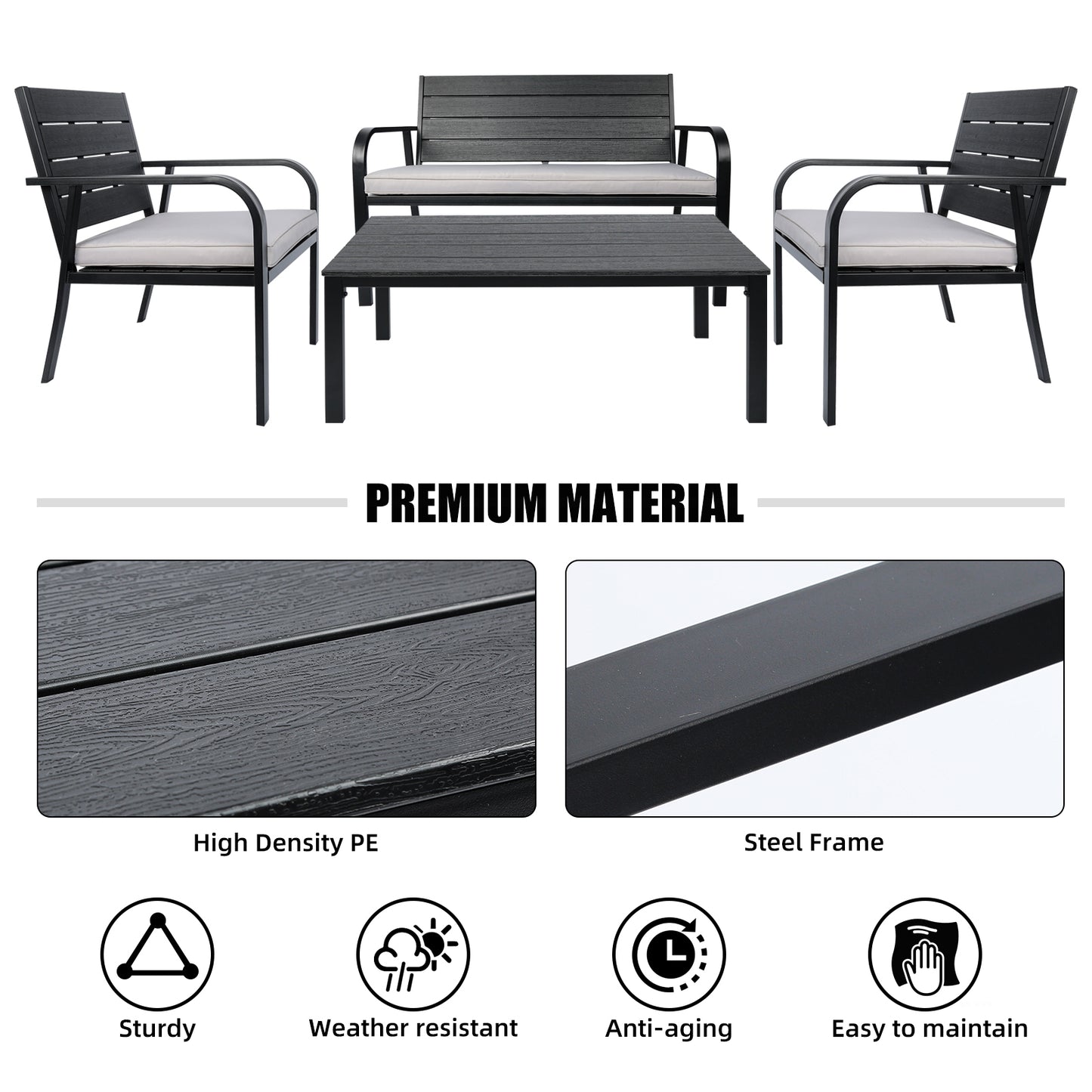 4 Pieces Outdoor Seating Set (black)