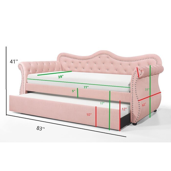 Abby Pink Velvet Daybed with Trundle (twin)