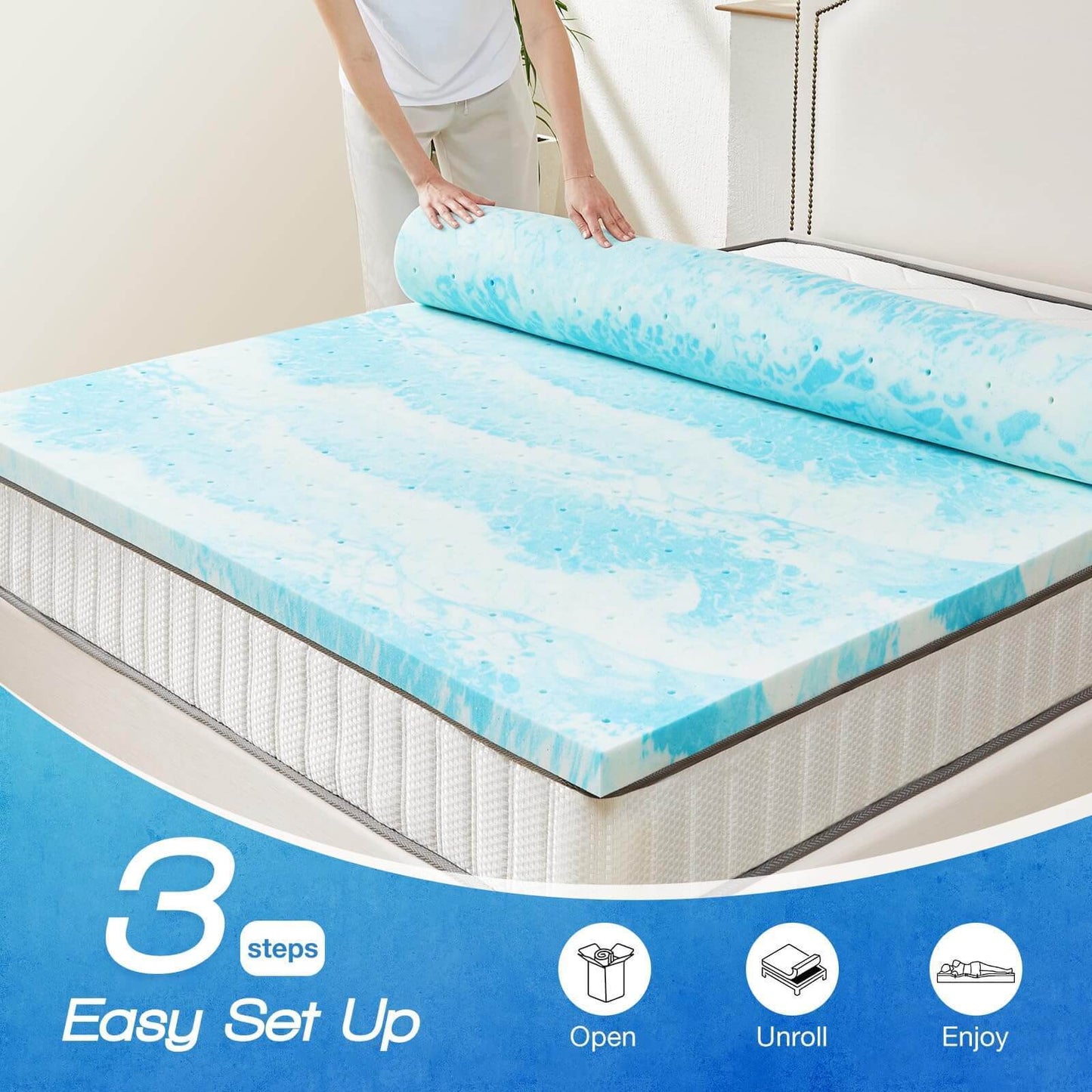 Memory Foam Cooling  Bed Topper, 3 Inches, Queen