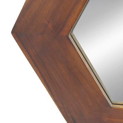 18.5" x 18.5" Hexagon Mirror with Dark Brown Wood Frame