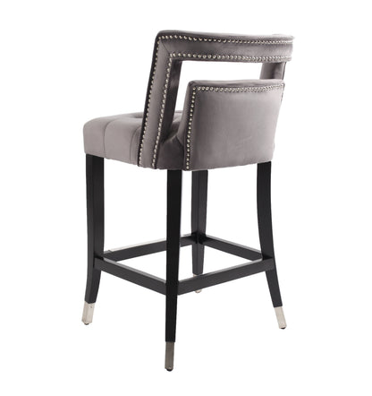 Atlanta Gray Suede Velvet 26" Barstool with Nailheads