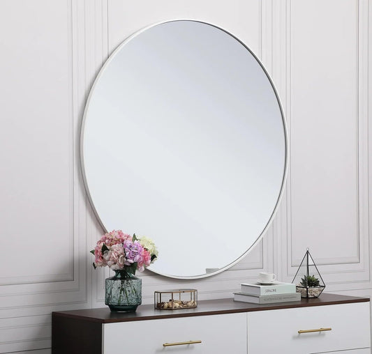 Silver 39 Inch Metal Round Mirror