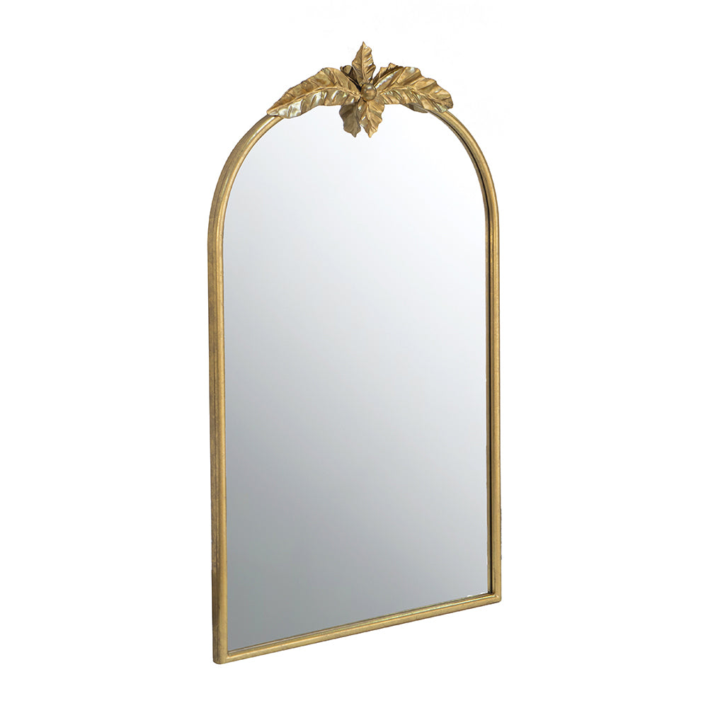 Arched Wall Mirror with Gold Metal Leaf Frame