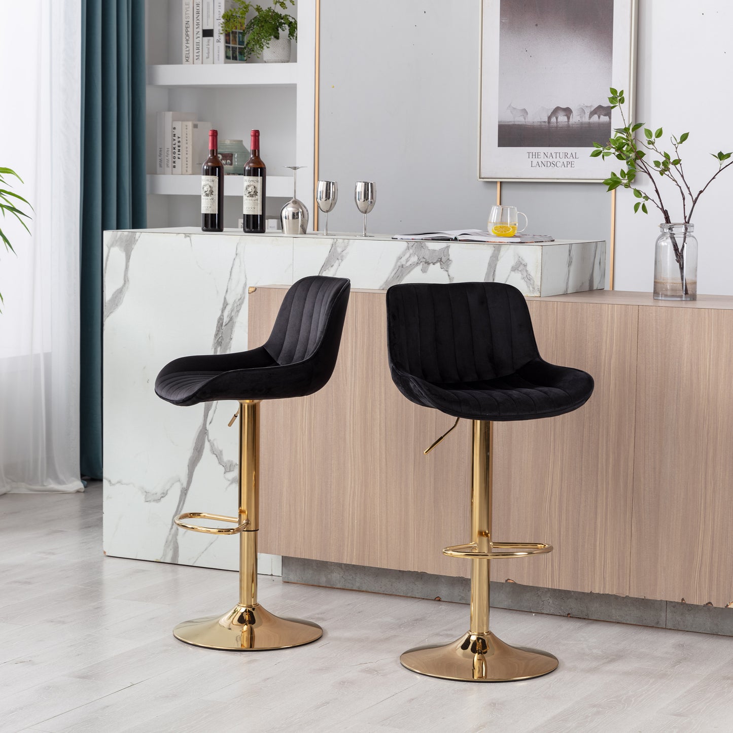 Wave Adjustable Bar Stools Set of 2 (black)