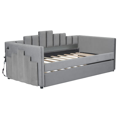 Modern LED Gray Daybed with Trundle (twin)