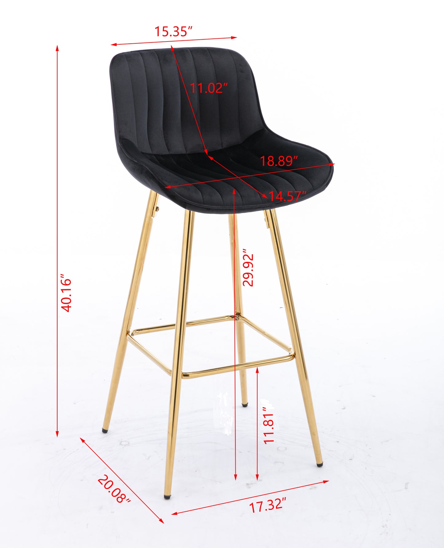 30" Set of 2 Bar Stools (black/gold)