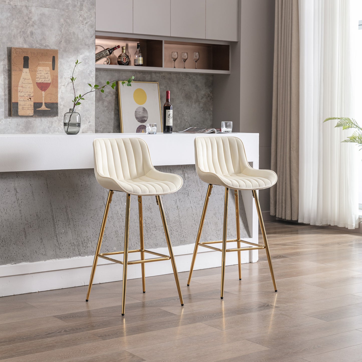 30" Set of 2 Bar Stools (cream/gold)