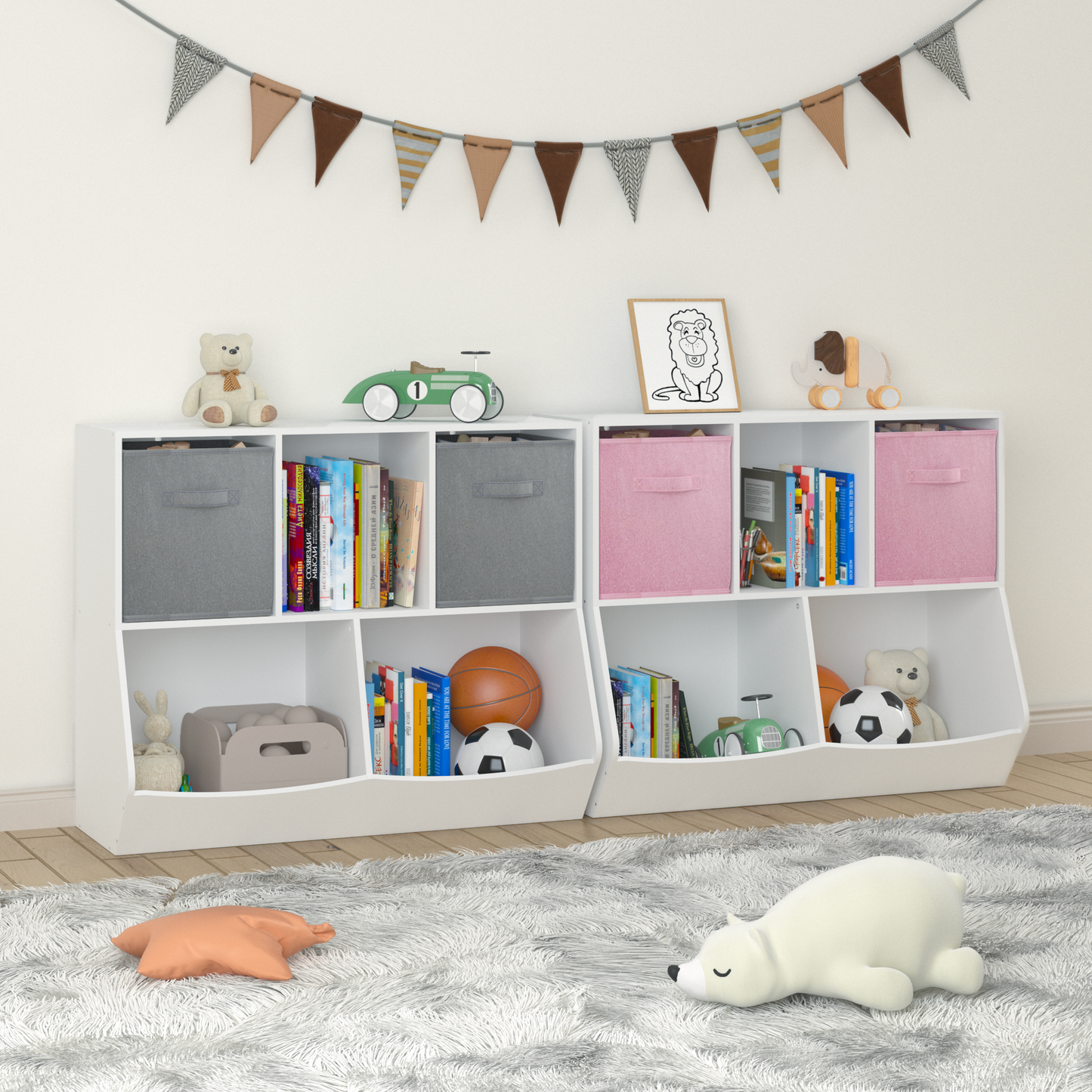 Kids Bookcase with 2 Collapsible Fabric Drawers