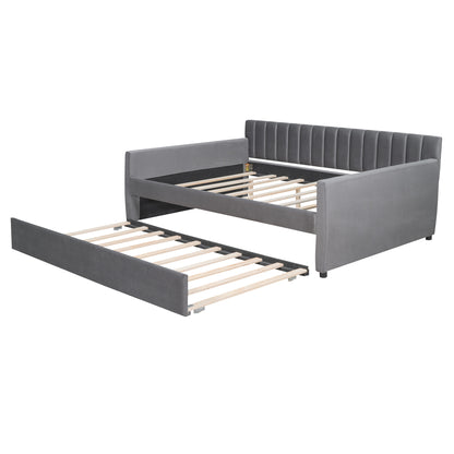 Vertical Lined Gray Daybed with Trundle (full)