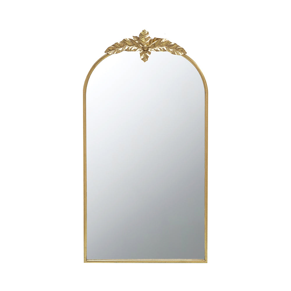 24"x42" Arched Wall Mirror with Gold Metal Leaf Frame