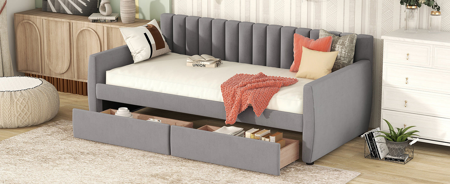 Vertical Lined Gray Daybed with Drawers (twin)