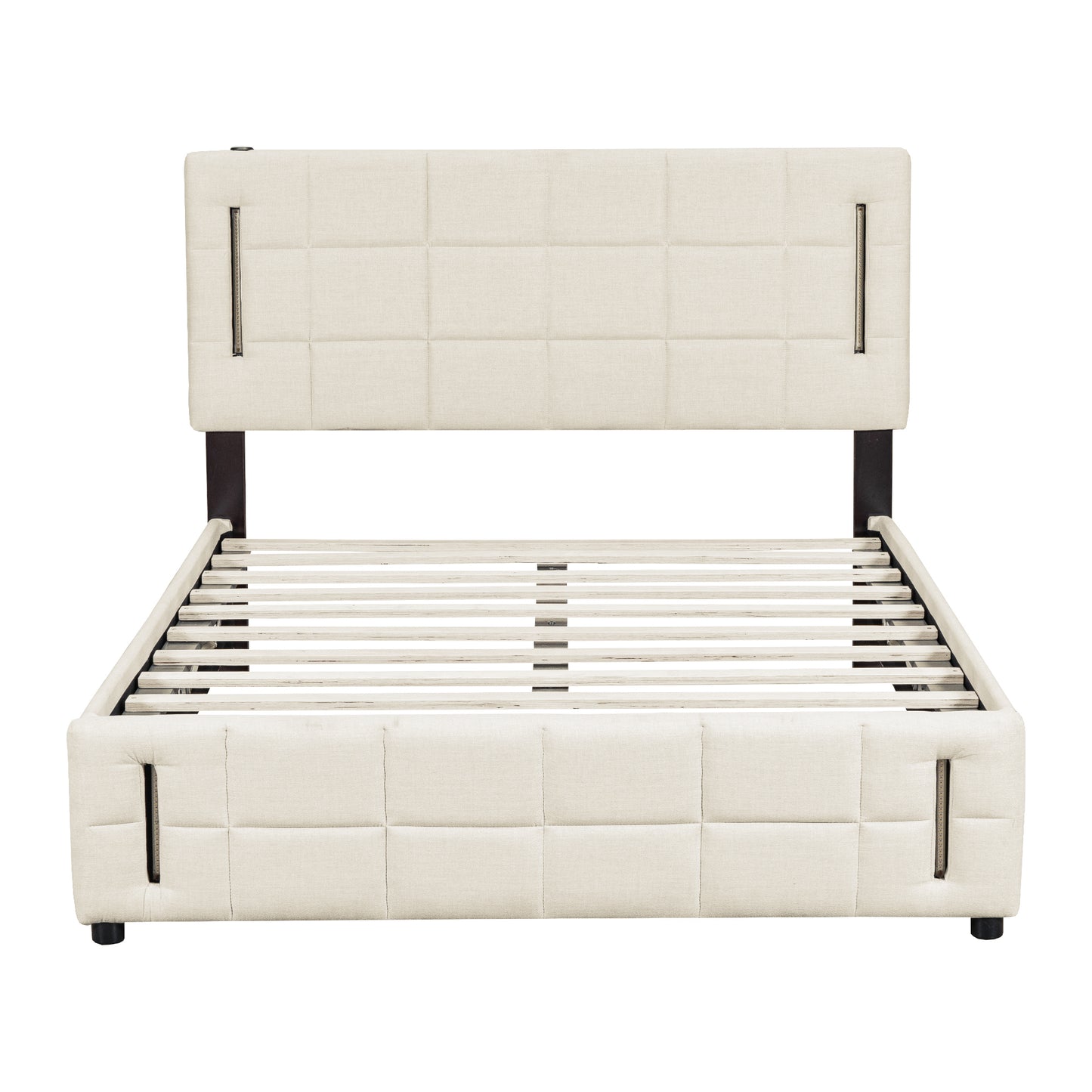 LED Full Size Upholstered Bed (beige)