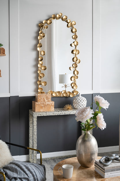 Arched Wall Mirror with Golden Leaf Accents