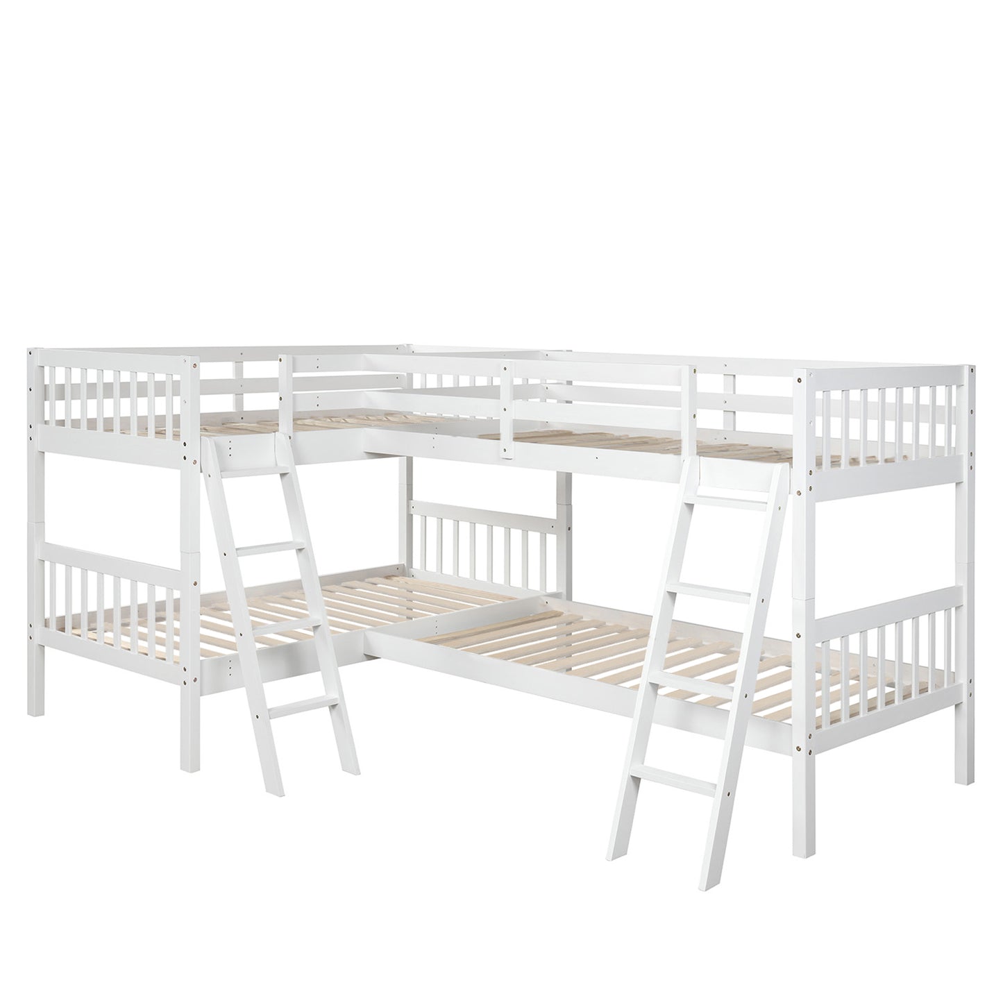 L-Shaped White Wood Twin Bunk Bed