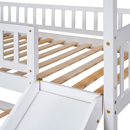 House White Twin Over Twin Bunk Bed with Slide