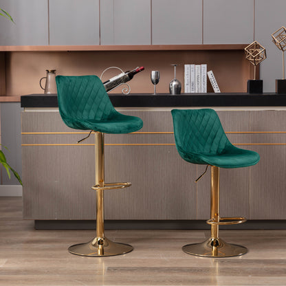 Diamond Adjustable Bar Stool Set of 2 (green/gold)