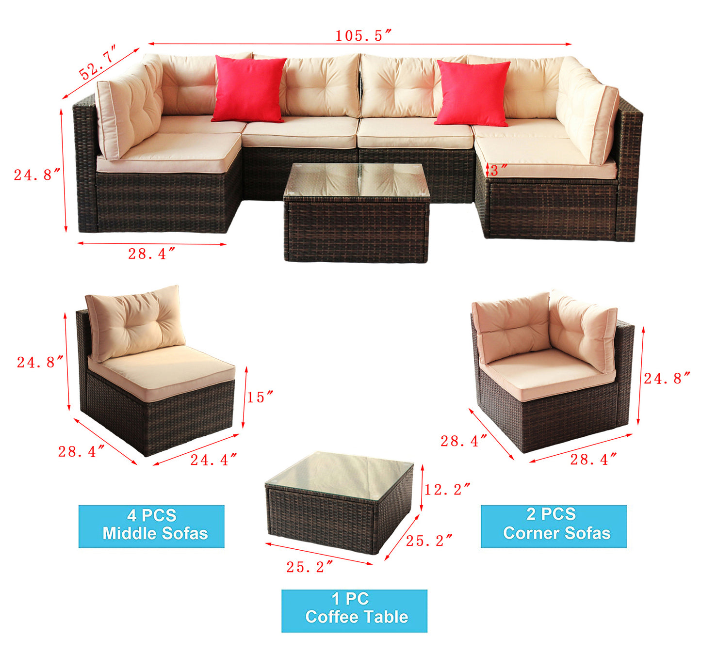 7 Piece Outdoor Sectional (brown)