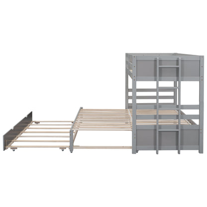 Gray Twin over Pull-out Bunk Bed with Trundle