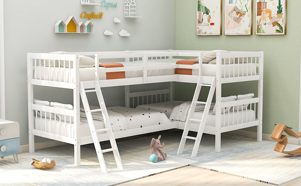 L-Shaped White Wood Twin Bunk Bed
