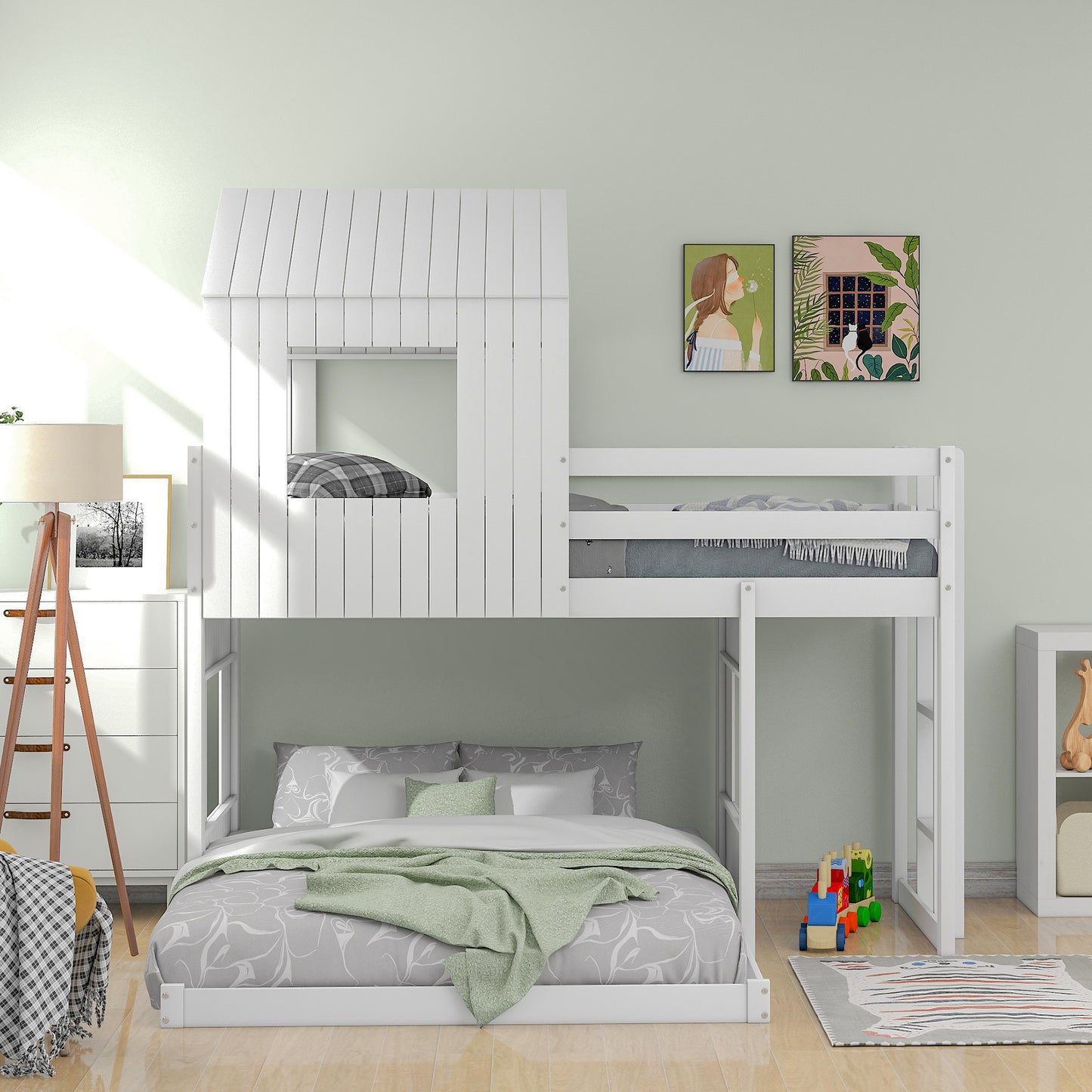 Play House White Twin over Full Bunk Bed