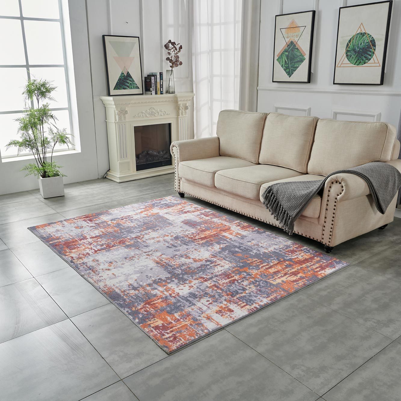 Zara Abstract Grey Brown and Rust Area Rug 9X6