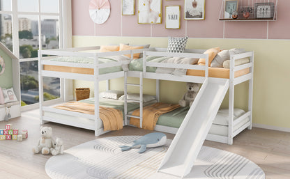 L-Shaped White Full and Twin Bunk Bed