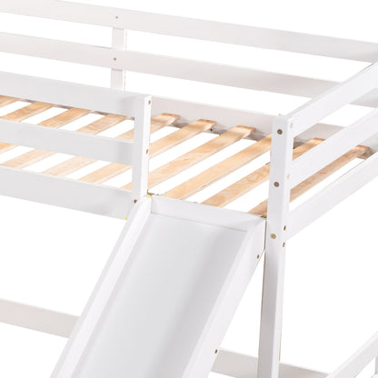 L-Shaped White Full and Twin Bunk Bed