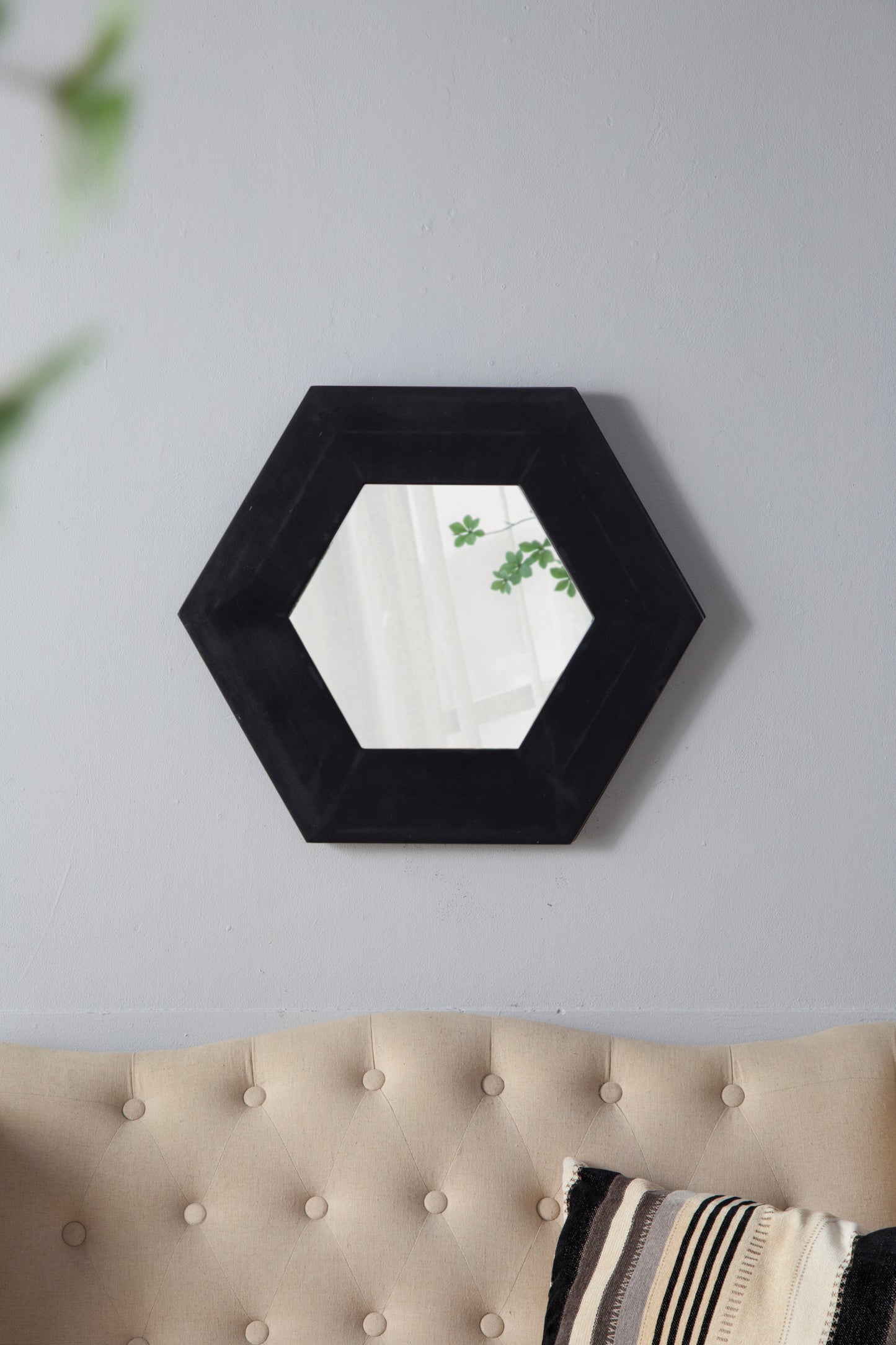 18.5" x 18.5" Hexagon Mirror with Black Wood Frame