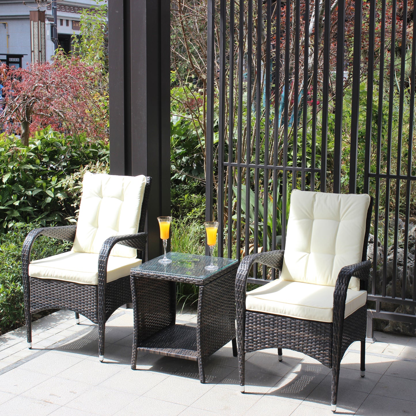 Outdoor 3 piece Beige 2 Chairs and Table